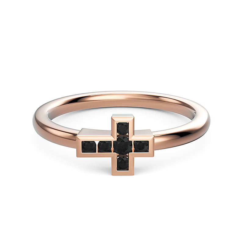 Rose Gold Unity Cross Black Diamond Ring