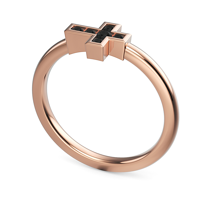 Rose Gold Unity Cross Black Diamond Ring