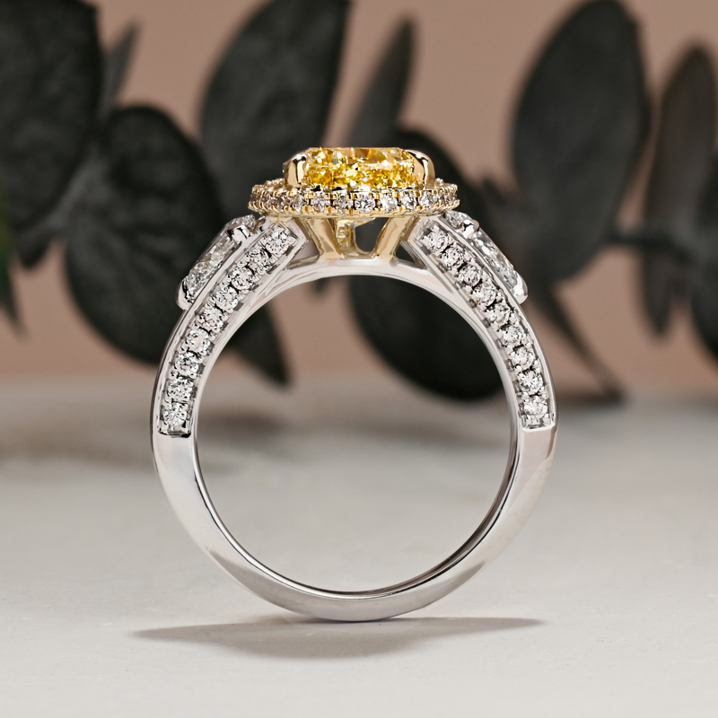 Fancy Yellow 3ct Pear Custom Halo