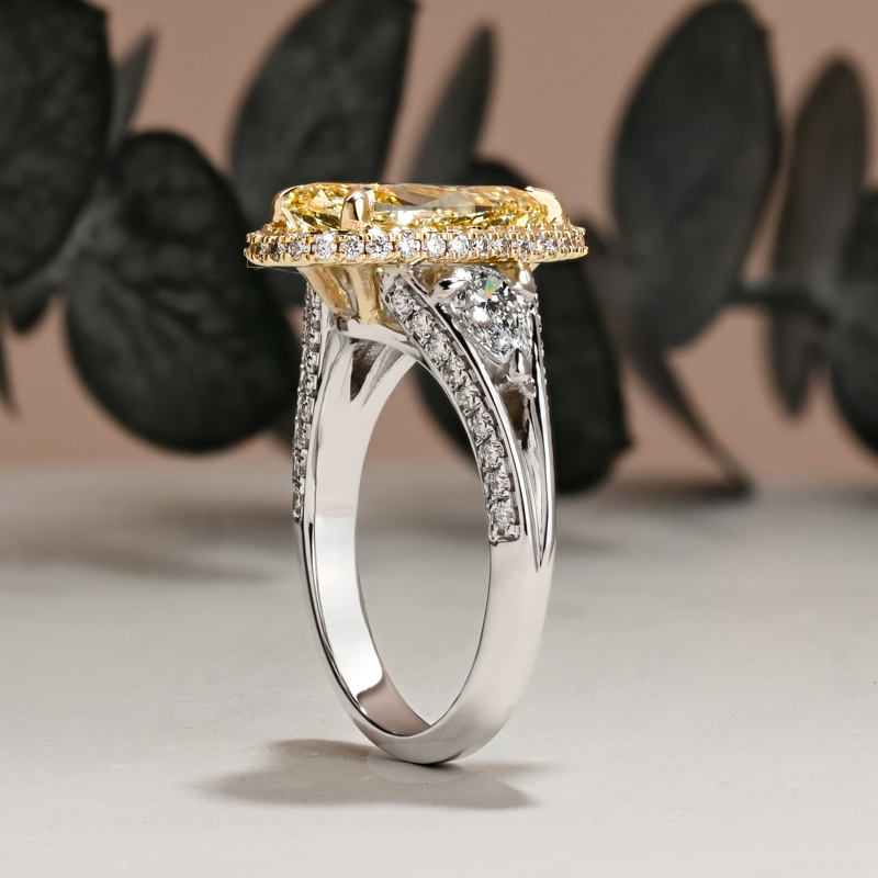 Fancy Yellow 3ct Pear Custom Halo