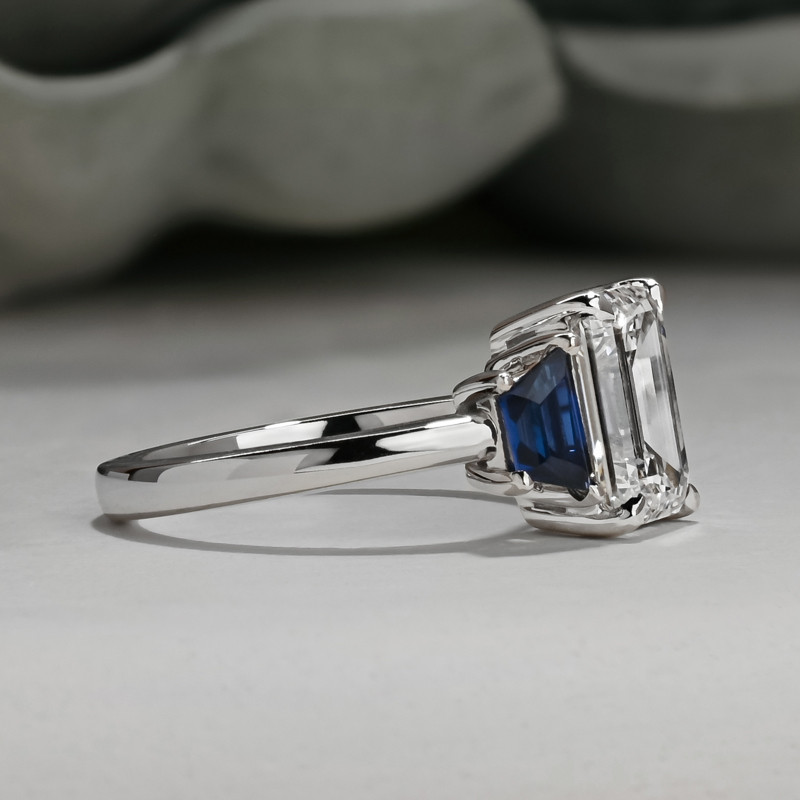 3ct Emerald Cut & Trapeze Sapphire Ring