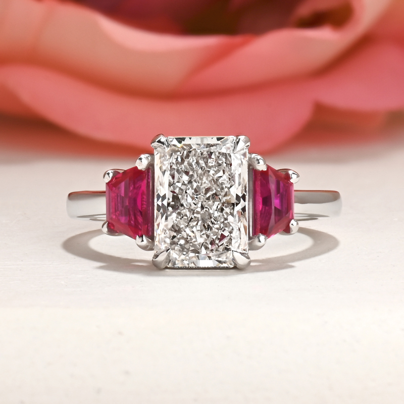 3ct Radiant & Trapeze Ruby Ring