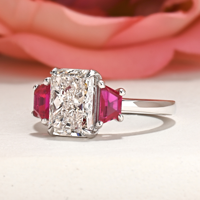 3ct Radiant & Trapeze Ruby Ring