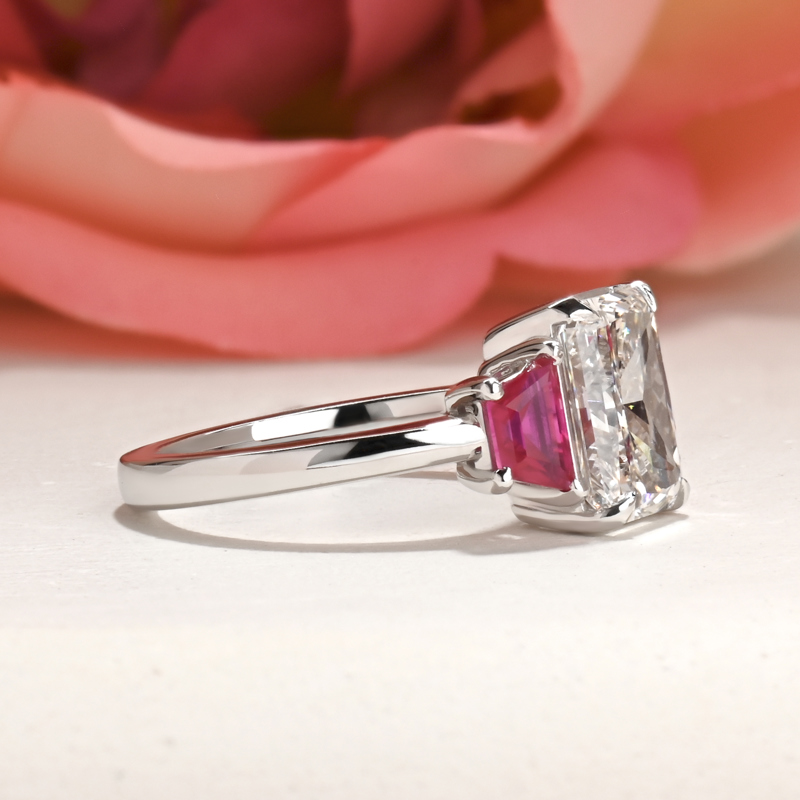 3ct Radiant & Trapeze Ruby Ring
