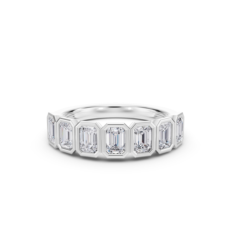 Platinum Seven Emerald Bezel Set Band (1ctw)