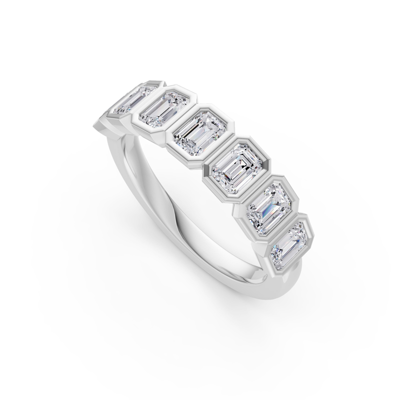 Platinum Seven Emerald Bezel Set Band (1ctw)