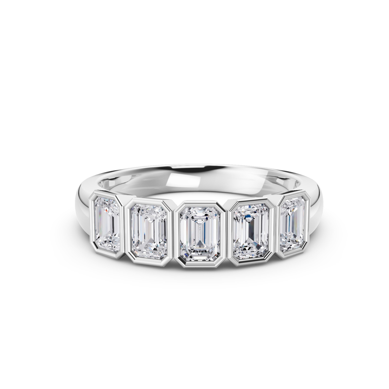 Platinum Five Emerald Bezel Set Band (1ctw)