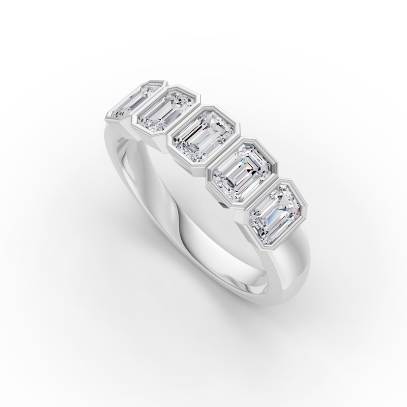 Platinum Five Emerald Bezel Set Band (1ctw)