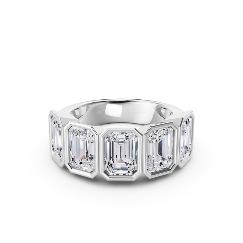 Platinum Five Emerald Bezel Set Band (5ctw)