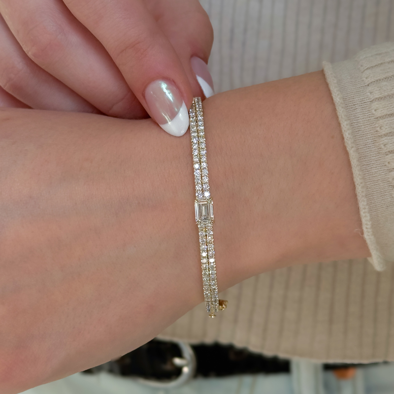 Rose Gold Lula Round Pave & Emerald Diamond Bangle