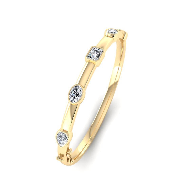 Yellow Gold Bold Mix Shaped Bangle (3ctw)