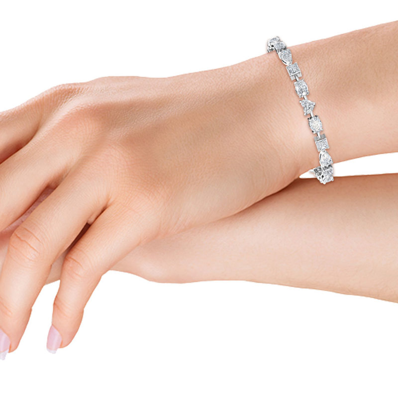 White Gold Mixed Shaped Tennis Lab Grown Diamond Bracelet (10ctw)