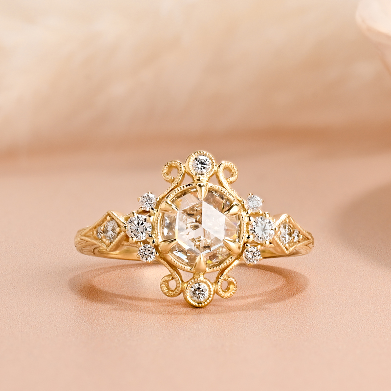 1ct Rose Cut Hand Engraved Vintage Ring