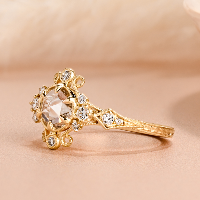 1ct Rose Cut Hand Engraved Vintage Ring
