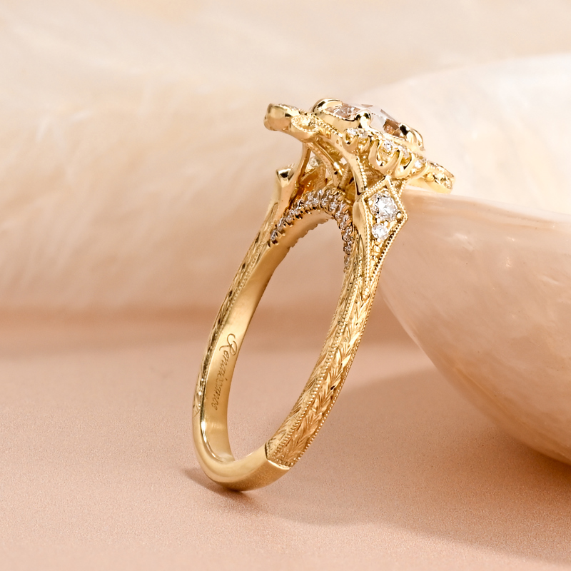 1ct Rose Cut Hand Engraved Vintage Ring