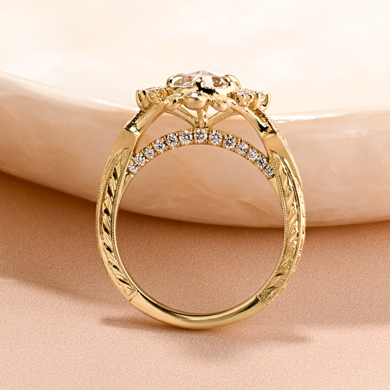 1ct Rose Cut Hand Engraved Vintage Ring