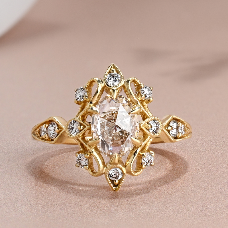 1ct Oval Rose Cut Antique Inspired Ring