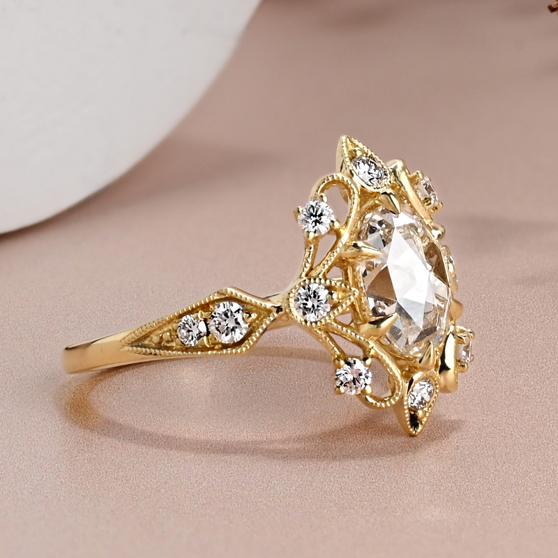 1ct Oval Rose Cut Antique Inspired Ring