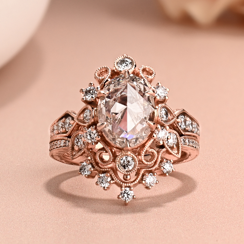 1-3/4ct Rose Cut Oval Vintage Inspired Ring