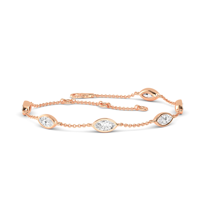Rose Gold Five Marquise Adjustable Lab Grown Diamond Bracelet (9/10ctw)