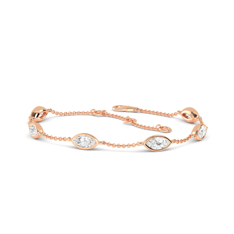Rose Gold Five Marquise Adjustable Lab Grown Diamond Bracelet (9/10ctw)