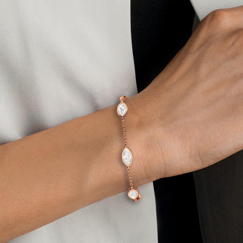 Rose Gold Five Marquise Adjustable Lab Grown Diamond Bracelet (9/10ctw)