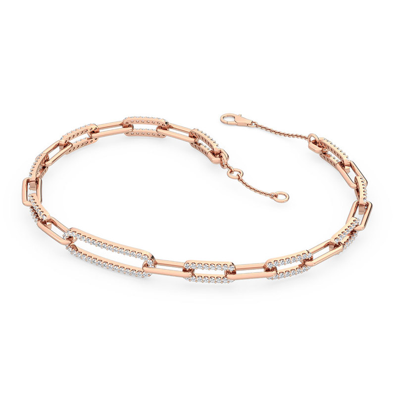 Rose Gold Full Lab Grown Diamond Paper Clip Adjustable Bracelet (1ctw)