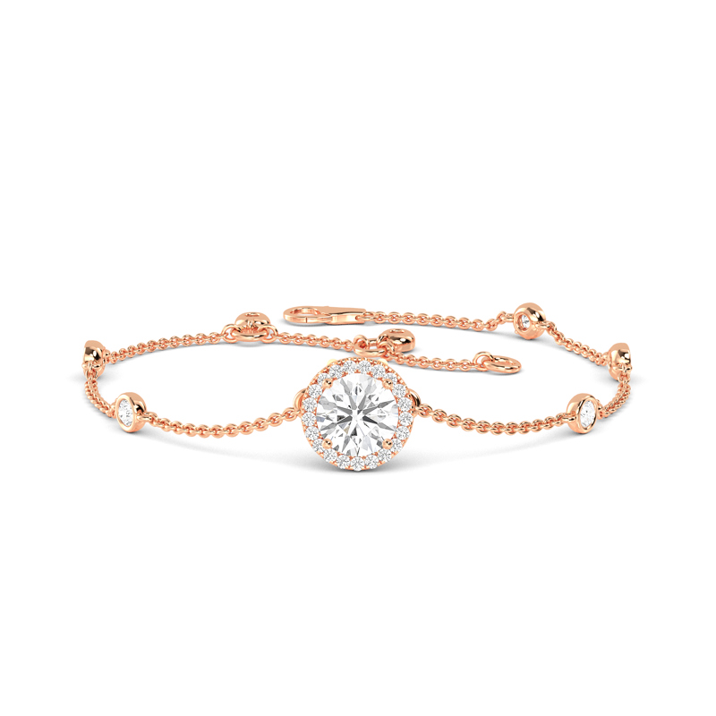 Rose Gold Round Halo Adjustable Lab Grown Diamond Bracelet (9/10ctw)