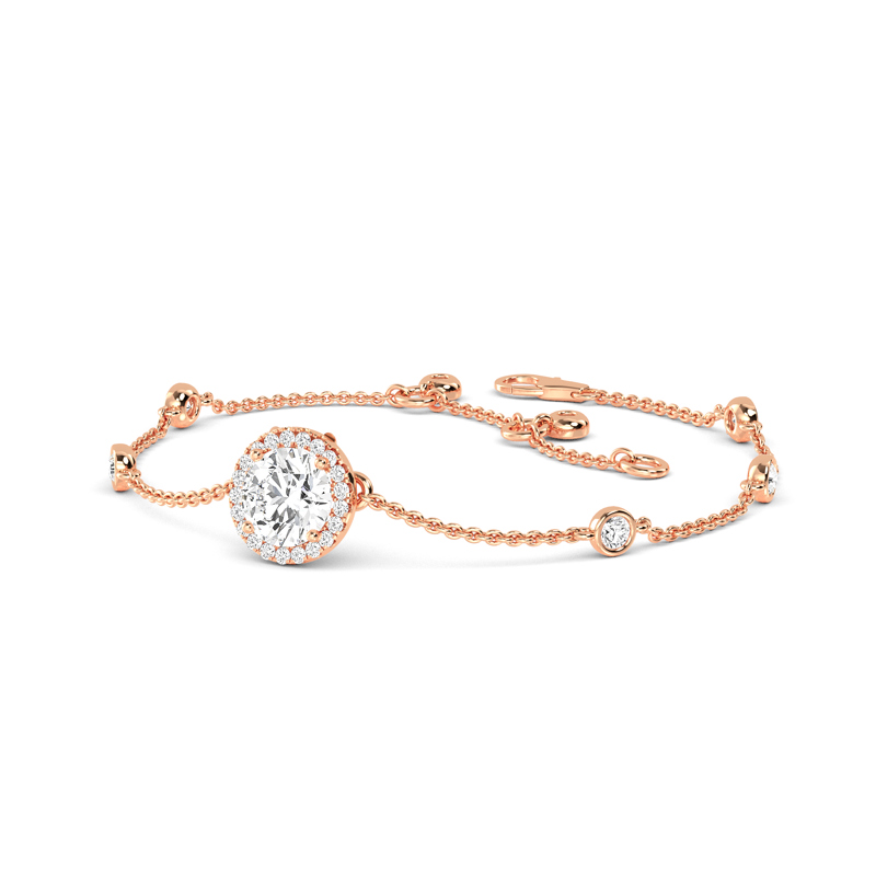 Rose Gold Round Halo Adjustable Lab Grown Diamond Bracelet (9/10ctw)