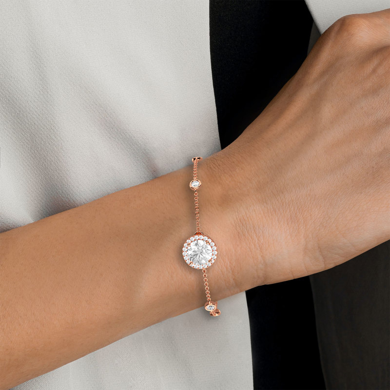Rose Gold Round Halo Adjustable Lab Grown Diamond Bracelet (9/10ctw)