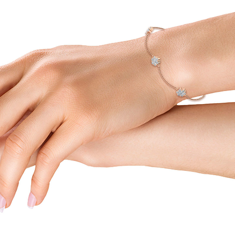 Rose Gold Station Cluster Adjustable Lab Grown Diamond Bracelet (3/8ctw)