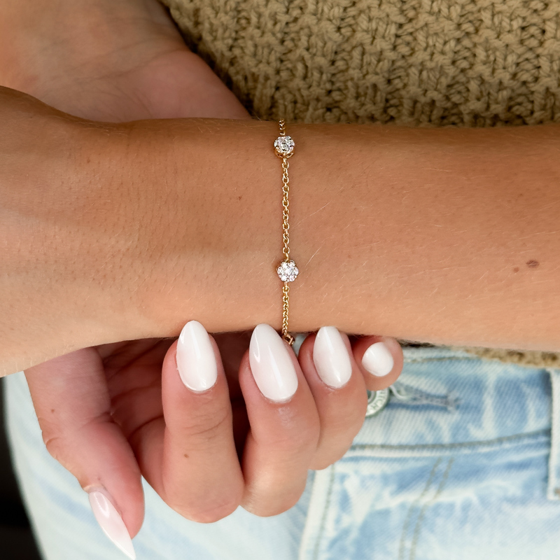 Rose Gold Station Cluster Adjustable Lab Grown Diamond Bracelet (3/8ctw)