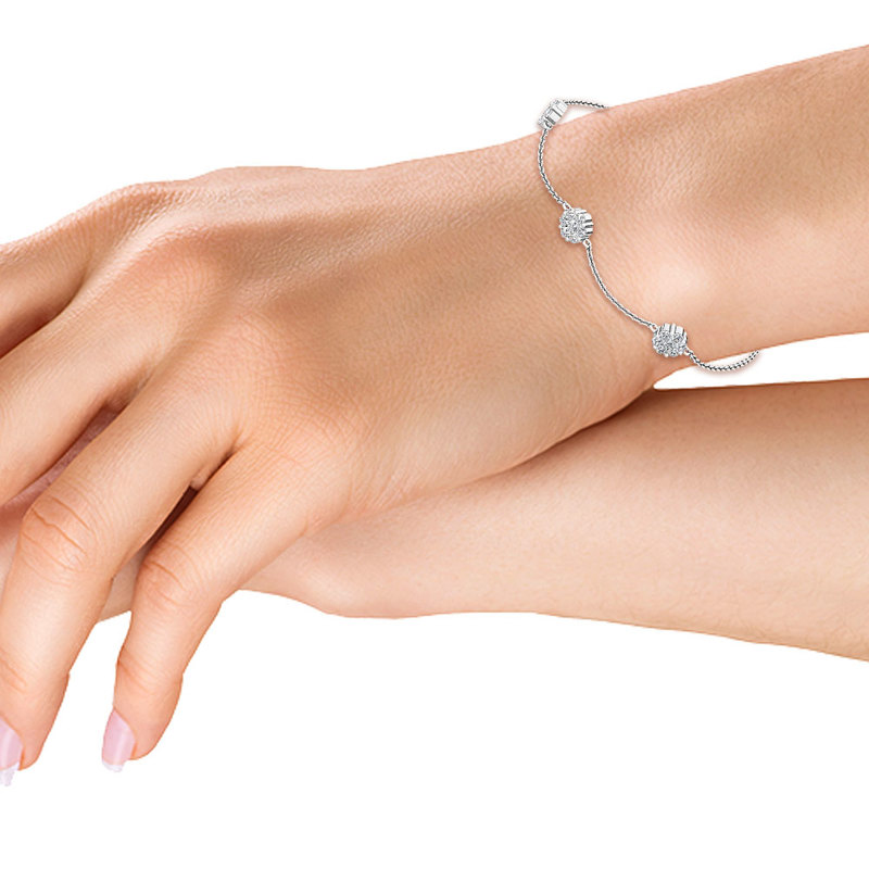 White Gold Station Cluster Adjustable Lab Grown Diamond Bracelet (3/8ctw)