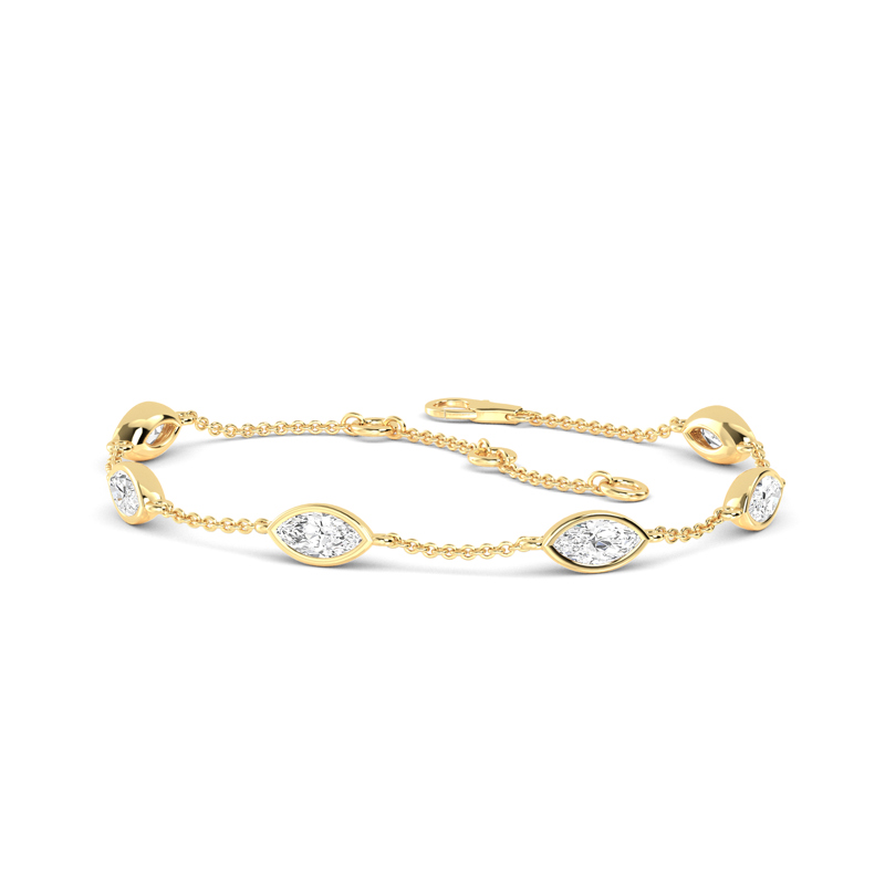 Yellow Gold Five Marquise Adjustable Lab Grown Diamond Bracelet (9/10ctw)