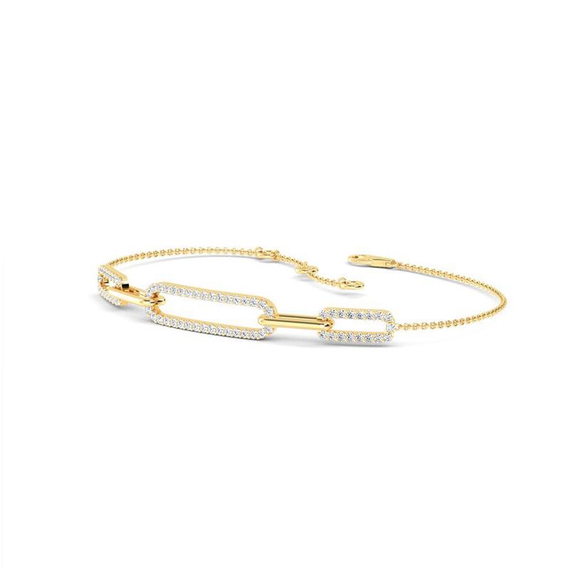 Yellow Gold Paper Clip Lab Grown Diamond Adjustable Bracelet (1/3ctw)