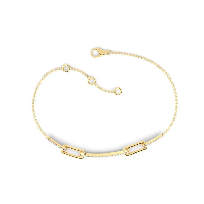 Yellow Gold Paper Clip Lab Grown Diamond Adjustable Bracelet (1/3ctw)