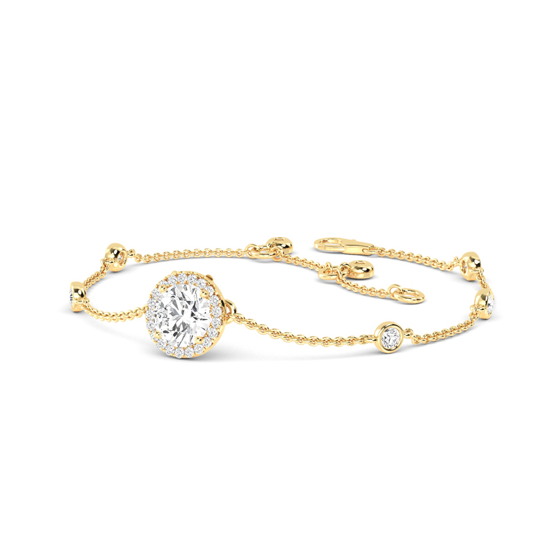 Yellow Gold Round Halo Adjustable Lab Grown Diamond Bracelet (9/10ctw)