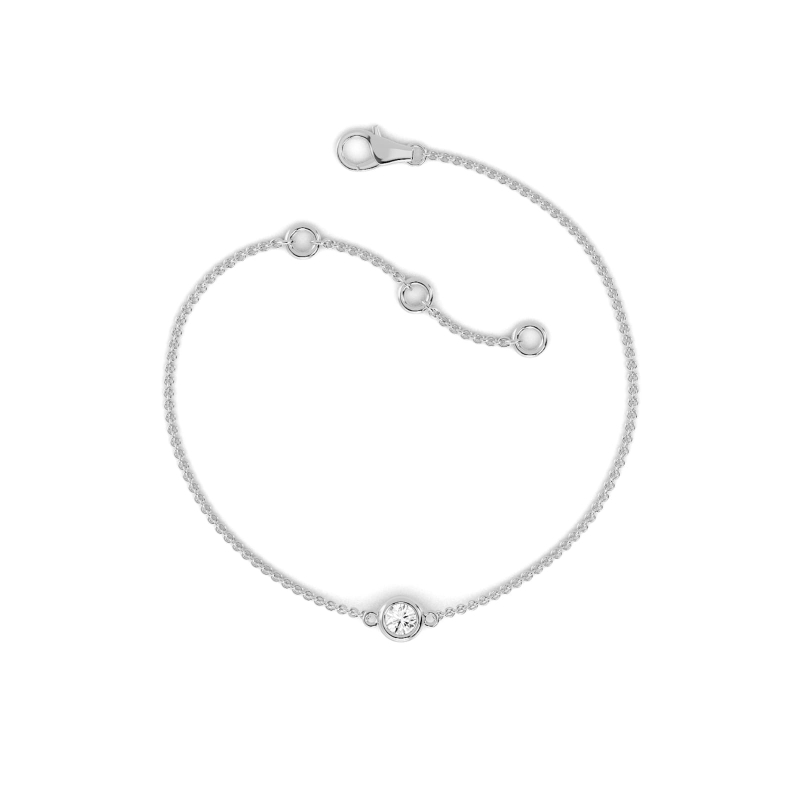 14K White Gold Classic Round Bezel Adjustable Lab Grown Diamond Bracelet (1/10ct)