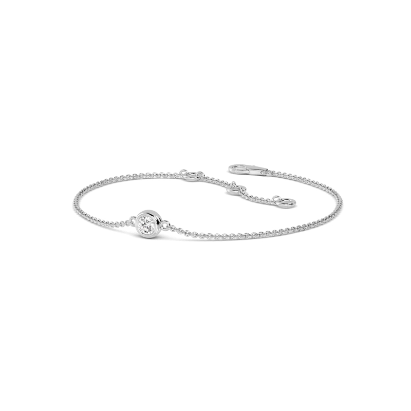 14K White Gold Classic Round Bezel Adjustable Lab Grown Diamond Bracelet (1/10ct)