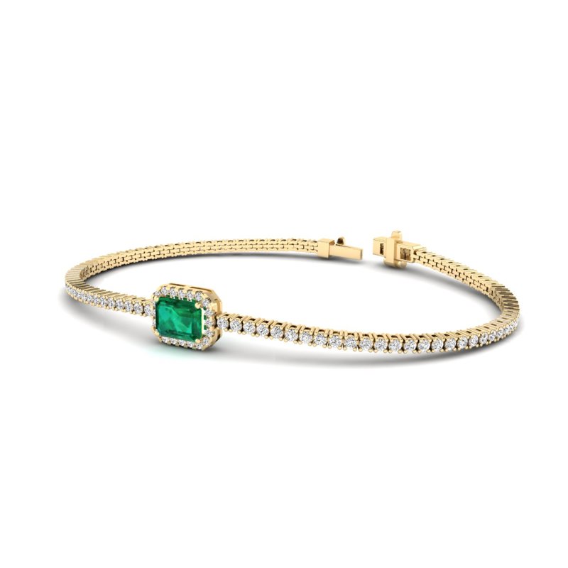 Yellow Gold Emerald Halo Diamond Bracelet