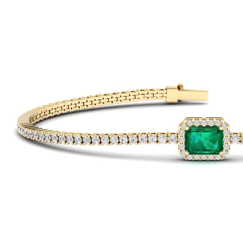 Yellow Gold Emerald Halo Diamond Bracelet
