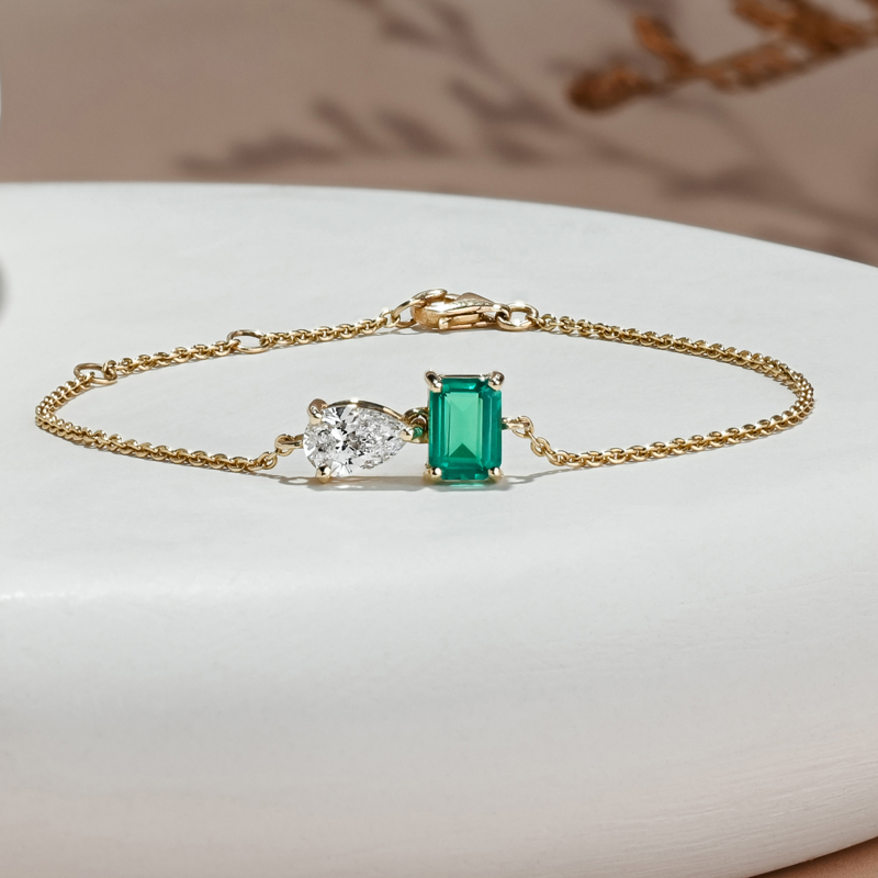 Yellow Gold Toi Et Moi Emerald Bracelet