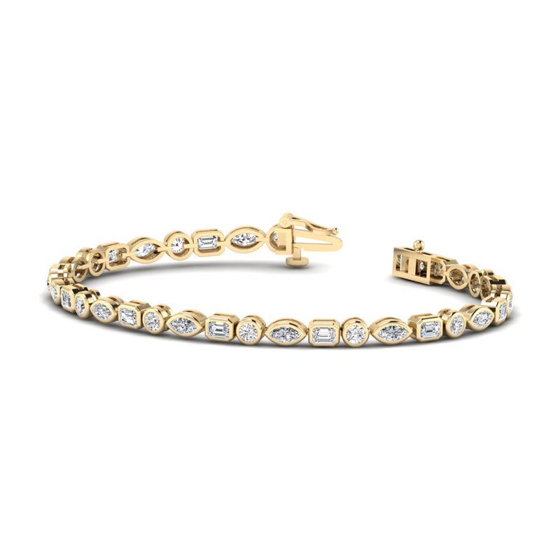 Yellow Gold Bezel Mix Shaped Tennis Bracelet (4ctw)