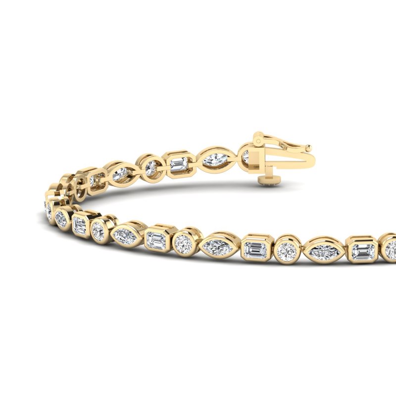 Yellow Gold Bezel Mix Shaped Tennis Bracelet (4ctw)