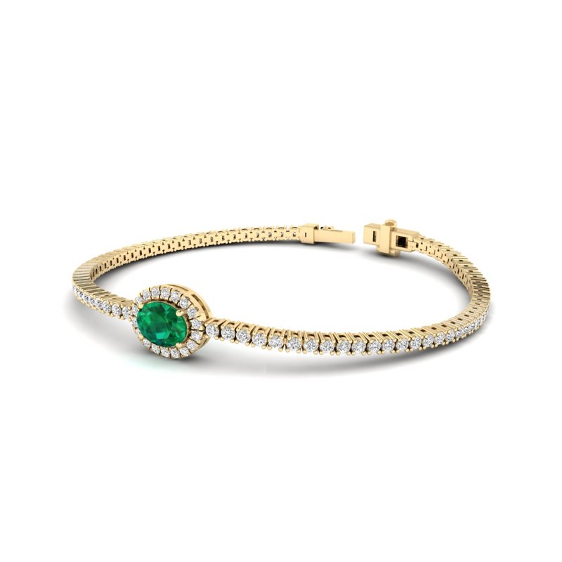 Yellow Gold Oval Emerald Diamond Bracelet