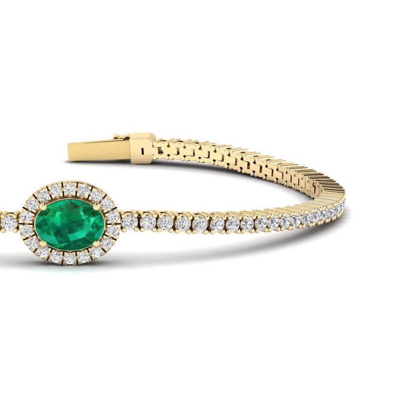 Yellow Gold Oval Emerald Diamond Bracelet