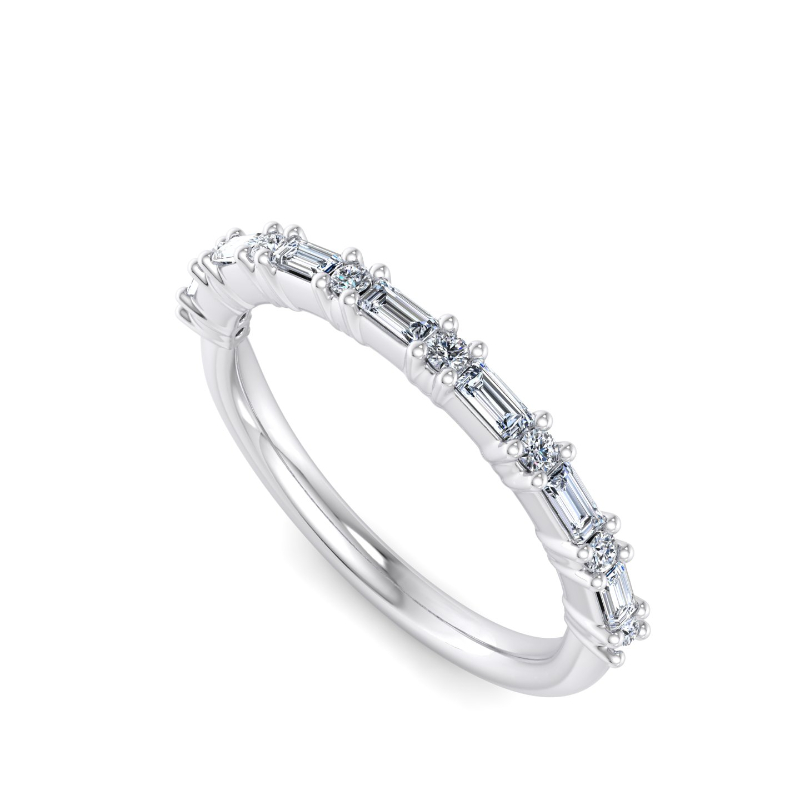 Platinum Mini Baguette & Round Ring (1/4ctw)