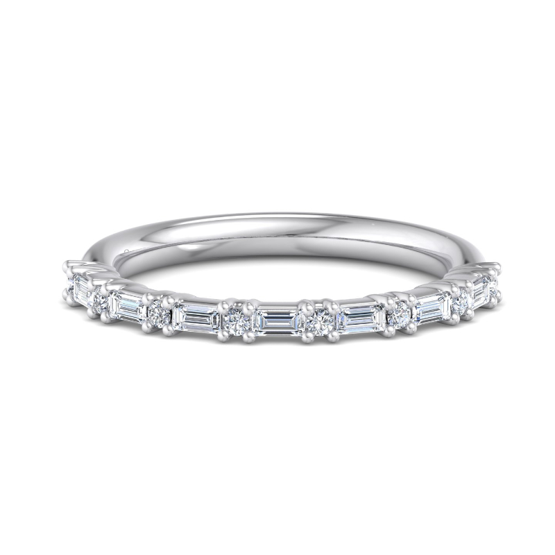 White Gold Mini Baguette & Round Ring (1/4ctw)