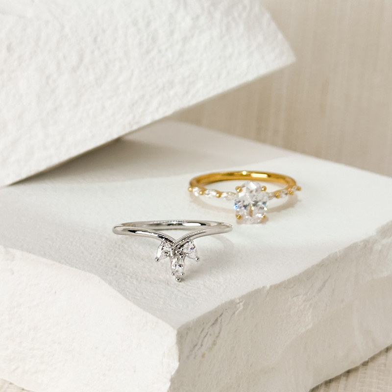 Platinum Petite Crown Pear & Marquise (1/5ctw)