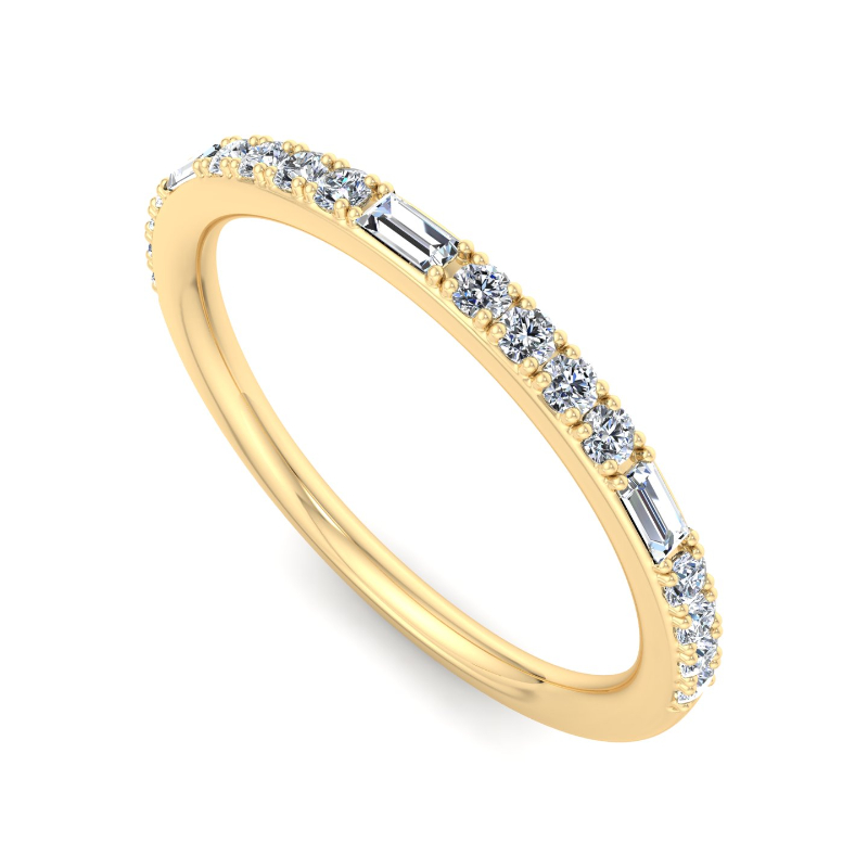 Yellow Gold Roma Baguette & Round Ring (1/4ctw)